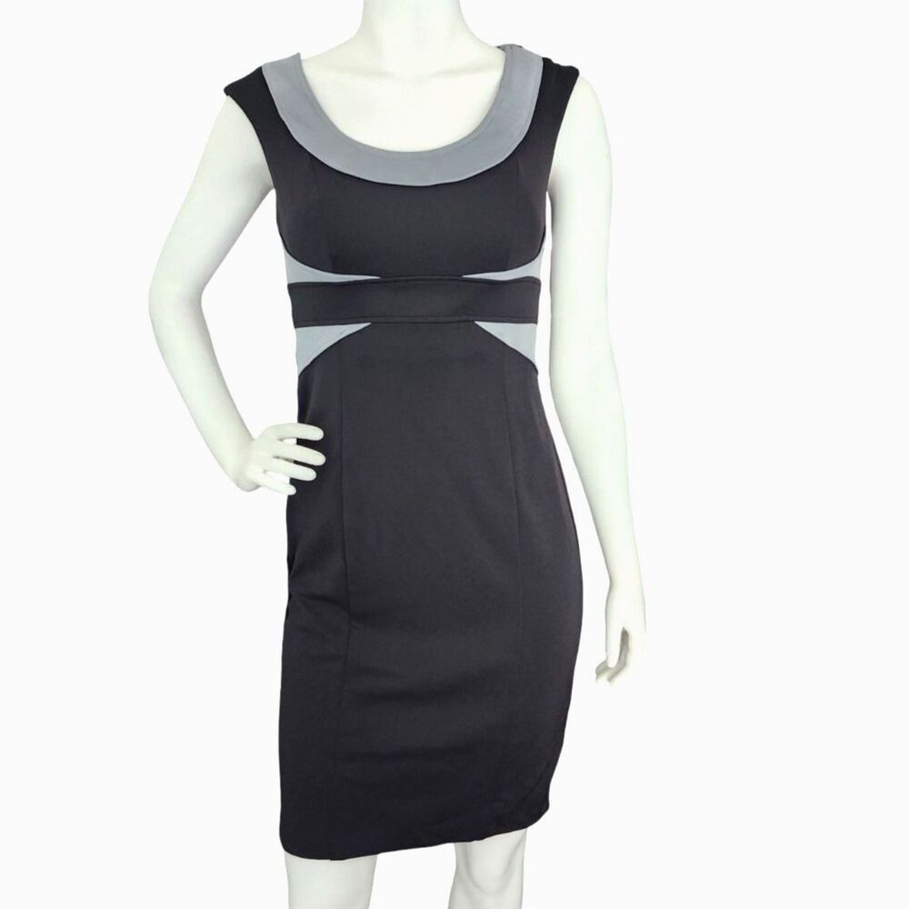 Maggy London Black Grey Colorblock Sheath Dress Illusion Size 4